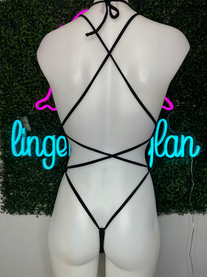 Black Latex/Mesh One-Piece Outfit