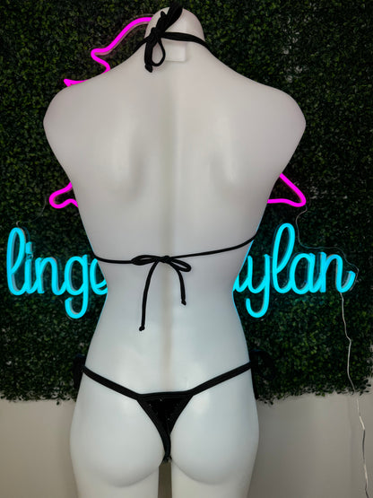 Black Latex Two-Piece Stripper Outfit