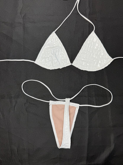 White Crocodile Animal Print Vinyl Micro Bikini Lingerie Outfit