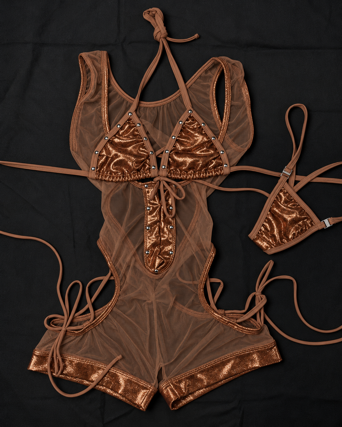 Chocolate Brown Mesh/Spandex Cutout Romper Lingerie Outfit