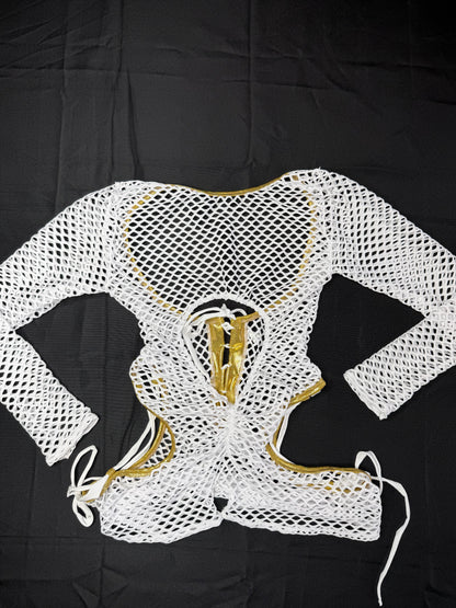 White/Gold Spandex Romper Lingerie Outfit