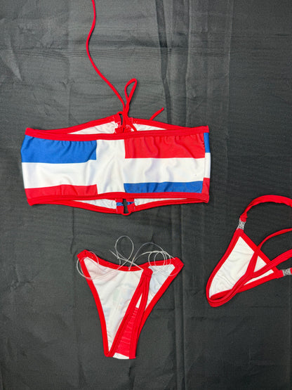 Dominican Flag Spandex Two-Piece Lingerie Outfit