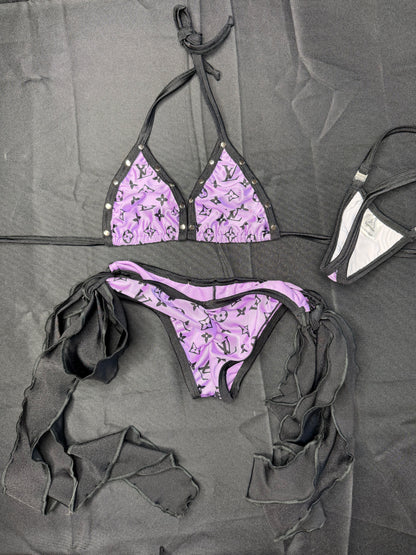 Purple Designer Spandex Bikini Lingerie Outfit