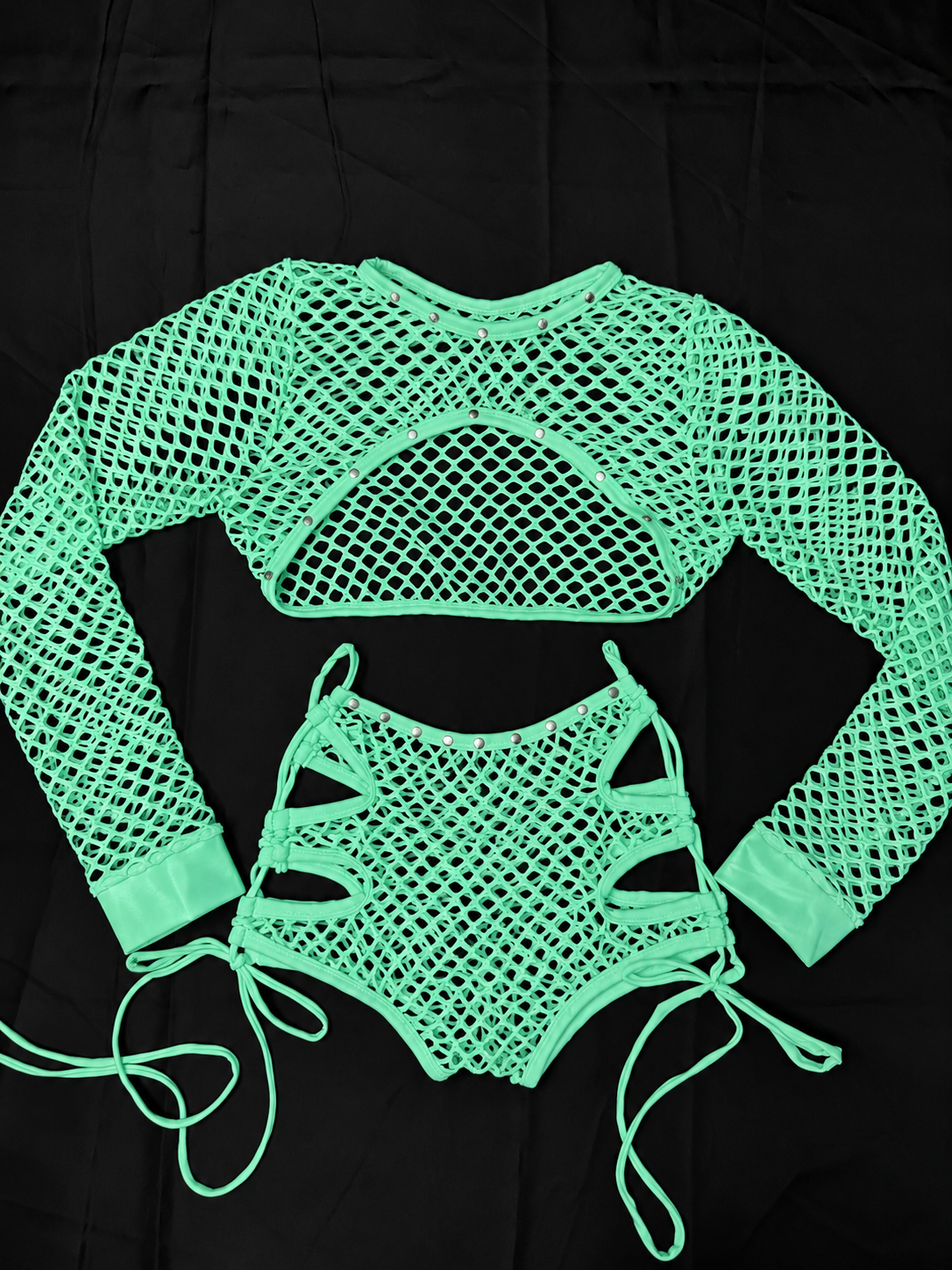 Mint Net & Mystique Mint/Silver Two-Piece Lingerie Outfit