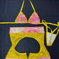 Daffodil Yellow Fishnet/Metallic Yellow/Pink Ombré Chap Shorts Lingerie Outfit