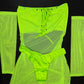 Neon Green Mesh Three-Piece Cheeky Thong/Sleeves Lingerie Outfit