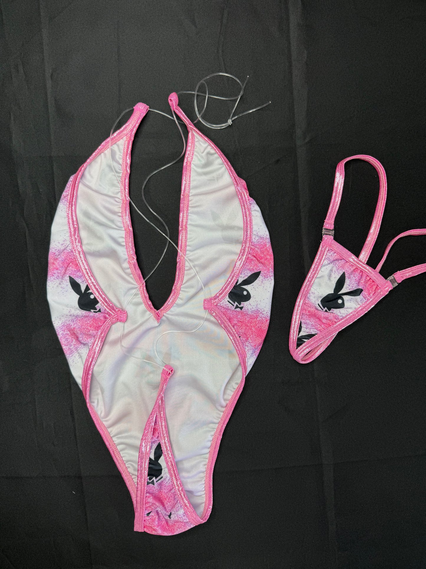 Metallic Pink/Bunny Spandex One-Piece Lingerie Outfit