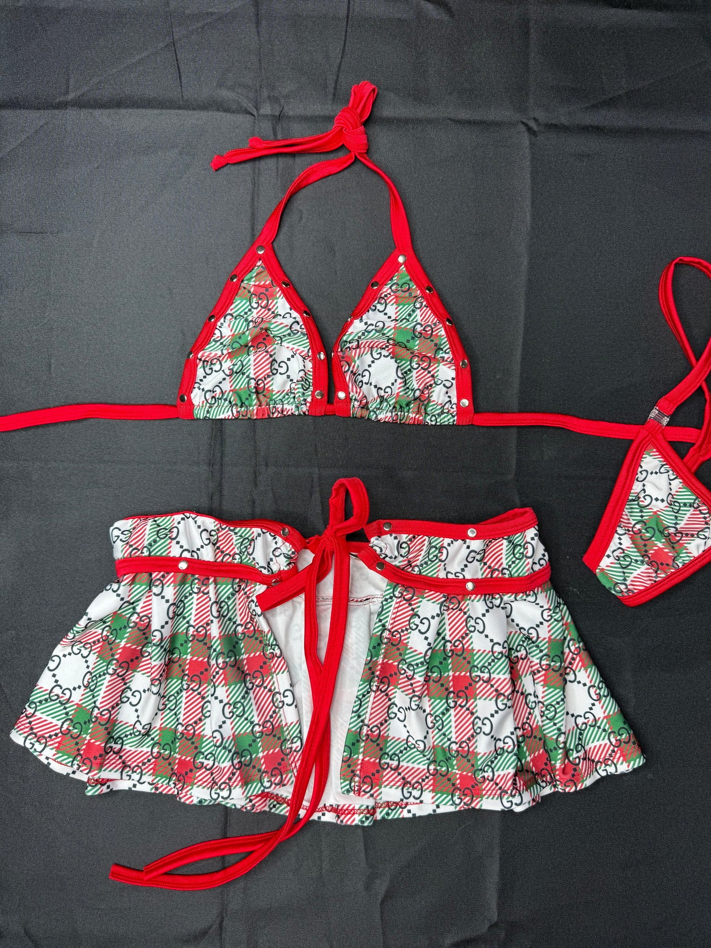 Designer Plaid Two-Piece Skirt Lingerie Outfit