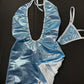Metallic Blue/Baby Blue Ripped Back One-Piece Stripper Outfit