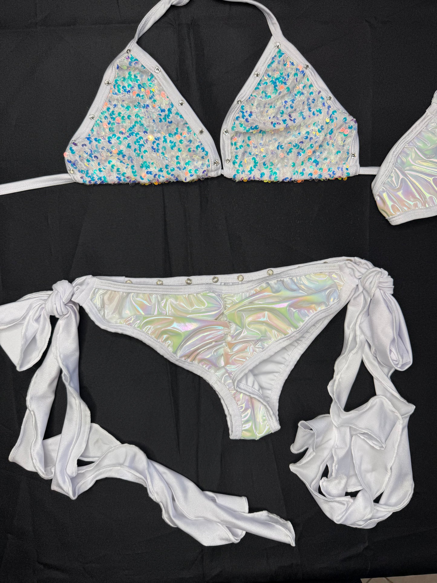 Sequins Top/White Spandex Two-Piece Bikini Lingerie Outfit