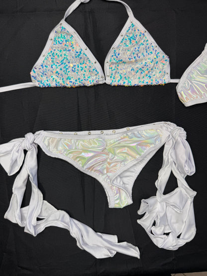 Sequins Top/White Spandex Two-Piece Bikini Lingerie Outfit