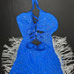 Royal Blue Mesh/Stretch Fabric Chrome Fringe Romper
