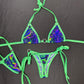 Trippy/Green Spandex Two-Piece Bikini Lingerie Outfit