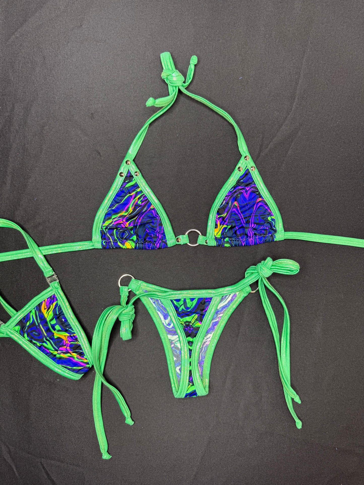 Trippy/Green Spandex Two-Piece Bikini Lingerie Outfit