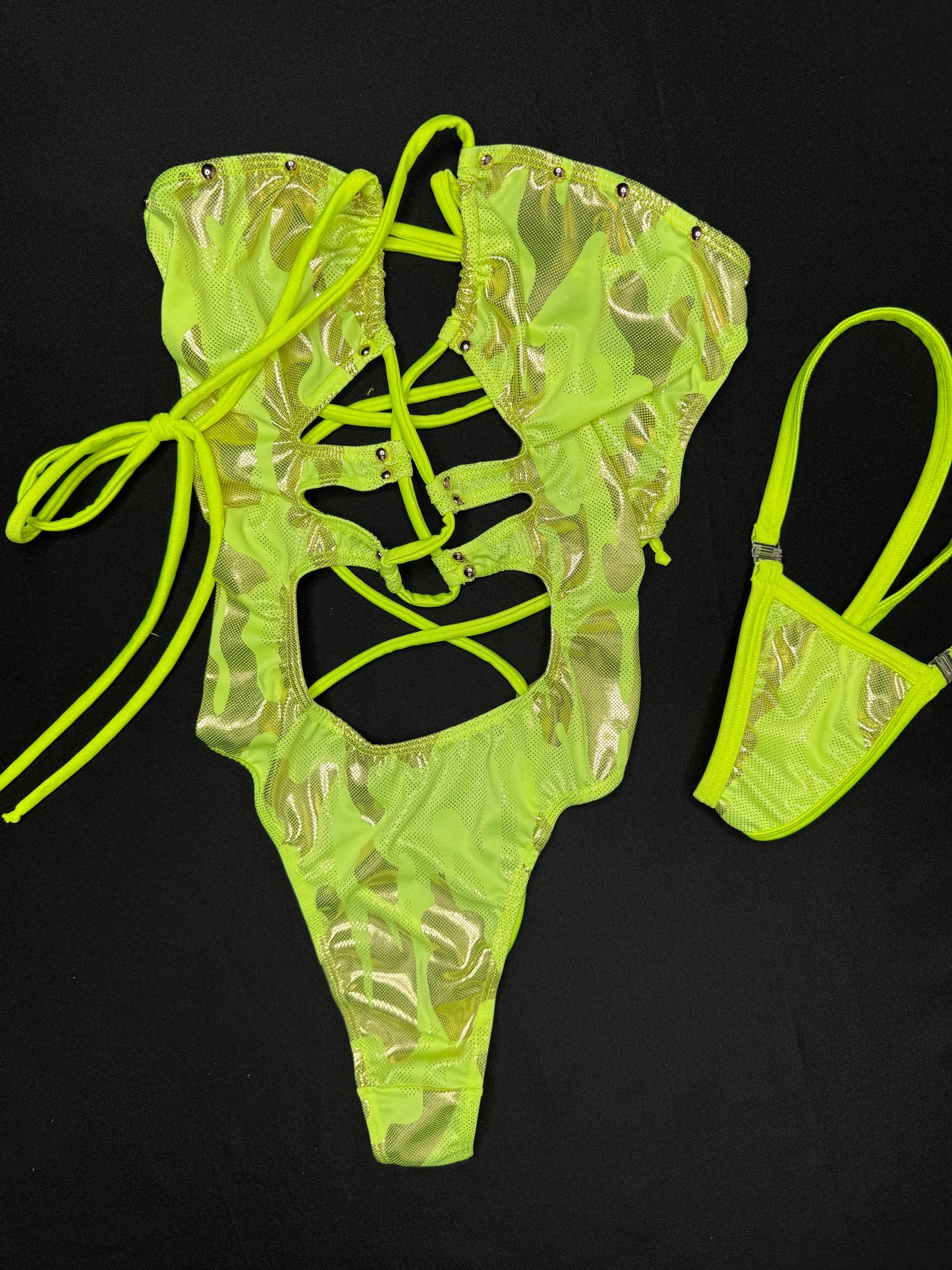 Yellow Spandex One-Piece Lingerie Outfit