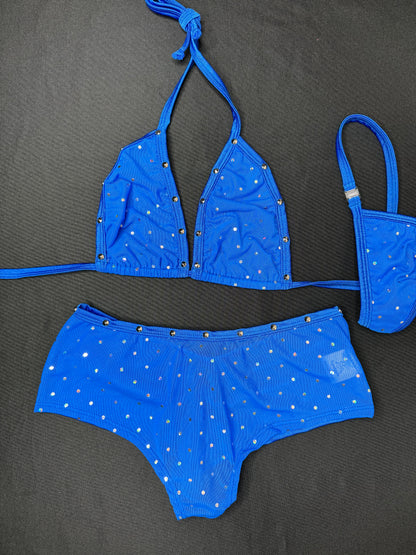 Royal Blue Mesh Bikini/Shorts Two-Piece Lingerie Outfit