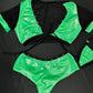 Mystic Green Spandex/Black Mesh Two-Piece Shorts Lingerie Outfit
