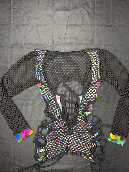 Multi Color/Black Spandex Romper Lingerie Outfit
