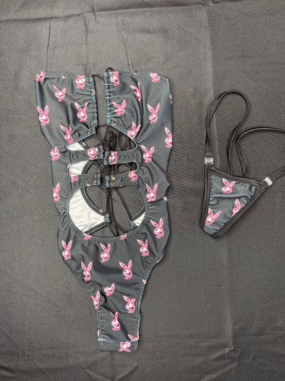 Bunny/Black Spandex One-Piece Lingerie Outfit