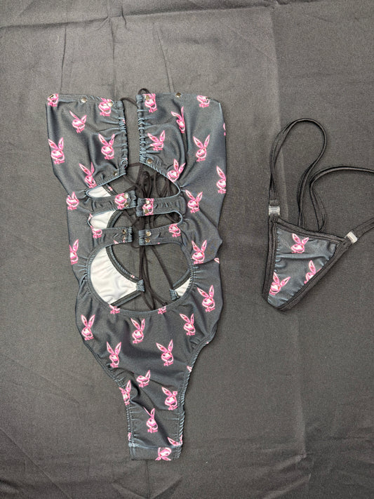 Bunny/Black Spandex One-Piece Lingerie Outfit