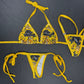 Designer/Gold Spandex Two-Piece Bikini Lingerie Outfit