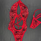 Metallic Red Web One-Piece Lingerie Outfit