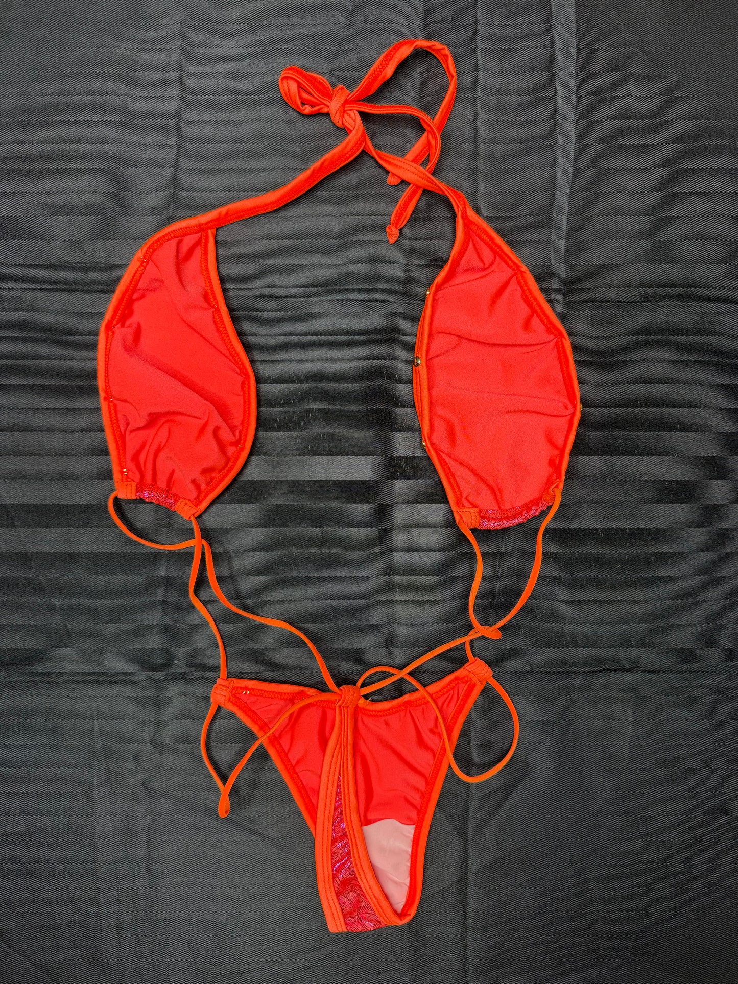 Metallic Hot Pink/Fuchsia Spandex/Lace Sling-Shot Lingerie Outfit