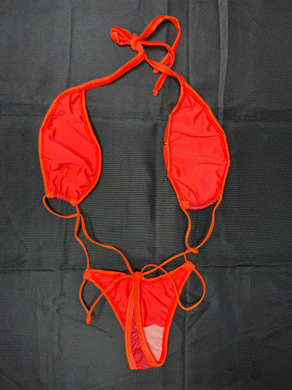 Metallic Hot Pink/Fuchsia Spandex/Lace Sling-Shot Lingerie Outfit