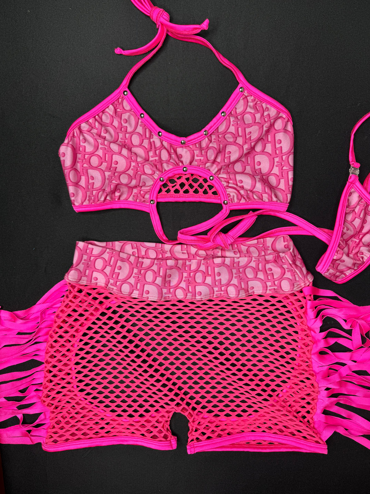 Chaps Bra Hot Pink/Pink Sports Bra/Chap Shorts Two-Piece Lingerie Outfit ...