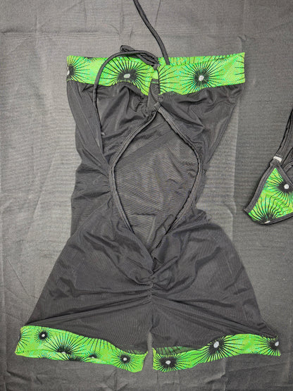 Green Spandex/Black Mesh One-Piece Lingerie Outfit