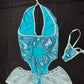 Baby Blue/Baby Blue Fishnet One-Piece Lingerie Outfit