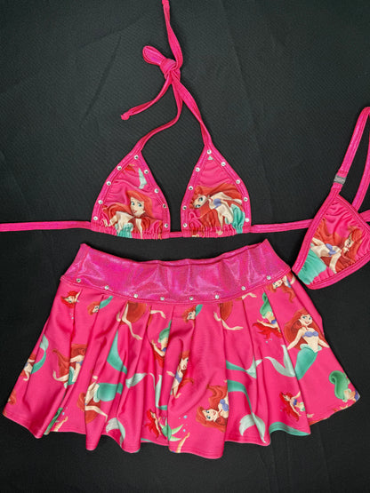 Ariel Print Spandex Bikini Top/Skirt Two-Piece Lingerie Outfit
