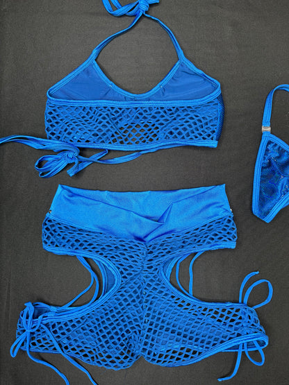 Royal Blue Sports Bra/Shorts Two-Piece Lingerie Outfit