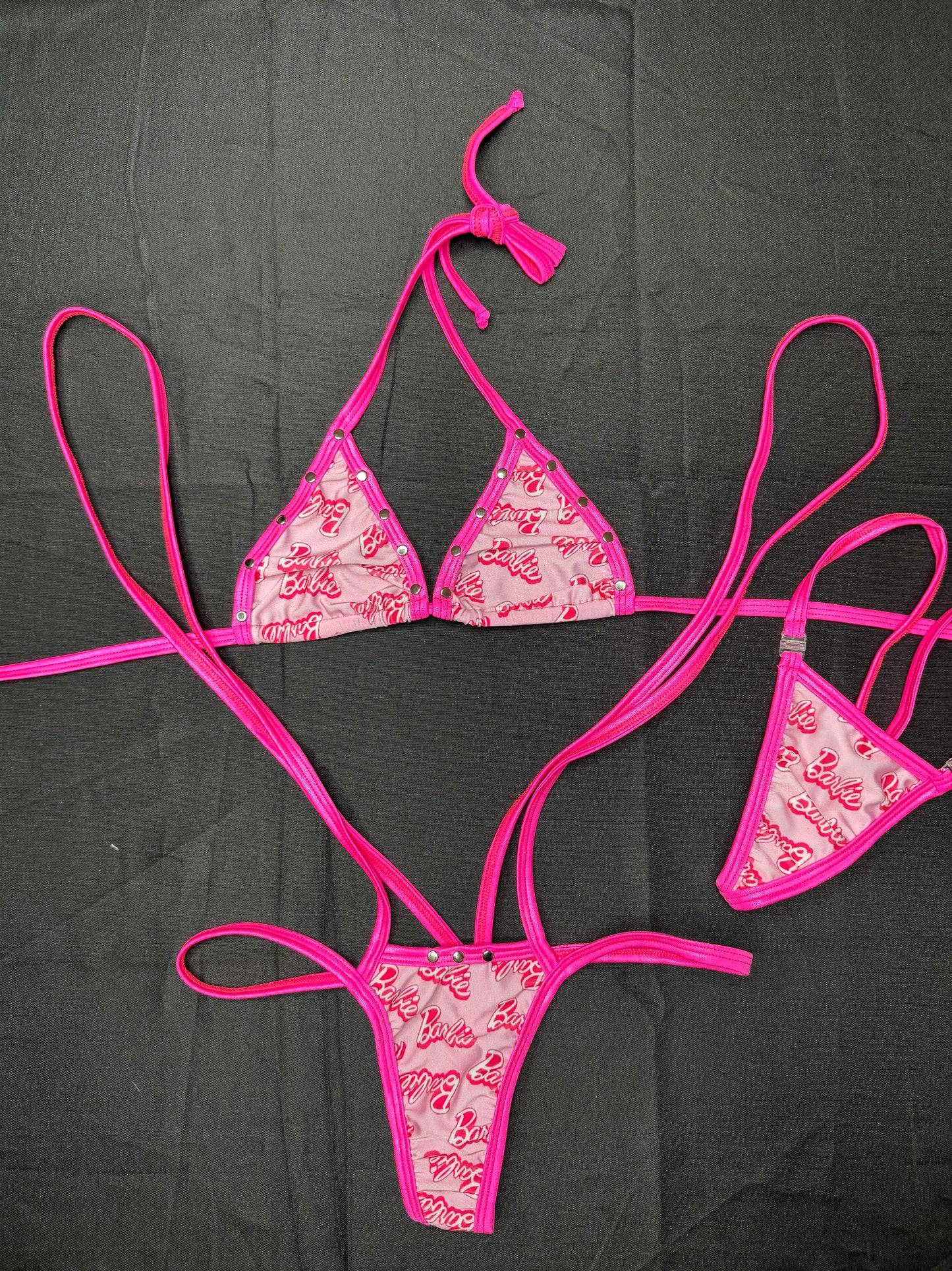 Designer Hot Pink/Pink Spandex Sling-Shot Lingerie Outfit