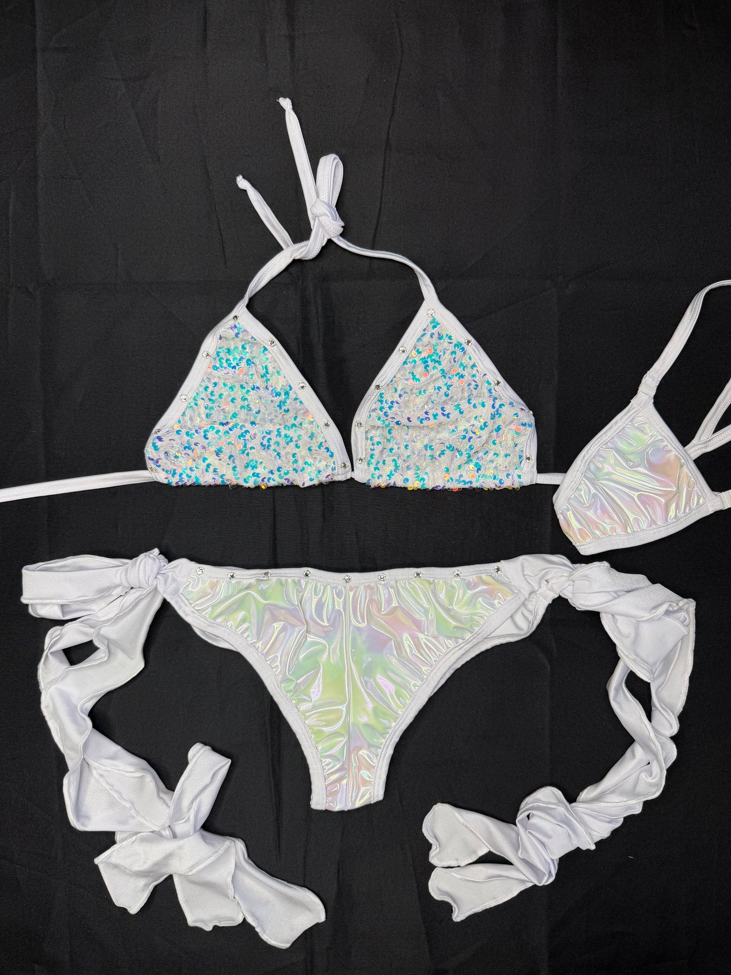Sequins Top/White Spandex Two-Piece Bikini Lingerie Outfit