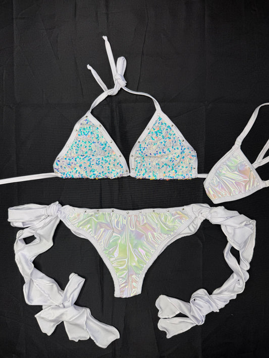 Sequins Top/White Spandex Two-Piece Bikini Lingerie Outfit