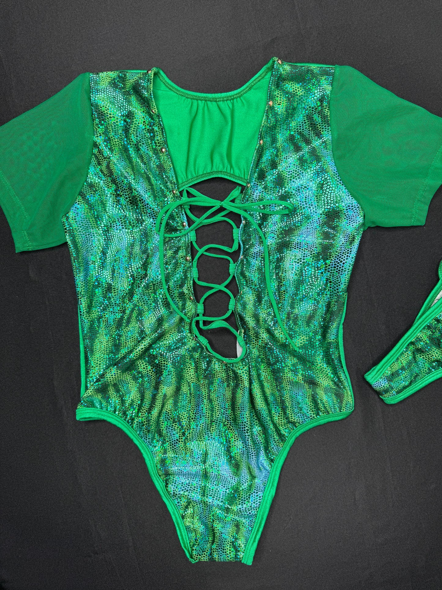 Green Animal Print Short Sleeve One-Piece Lingerie Outfit