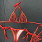 Metallic Red/Designer Spandex Two-Piece Lingerie Outfit