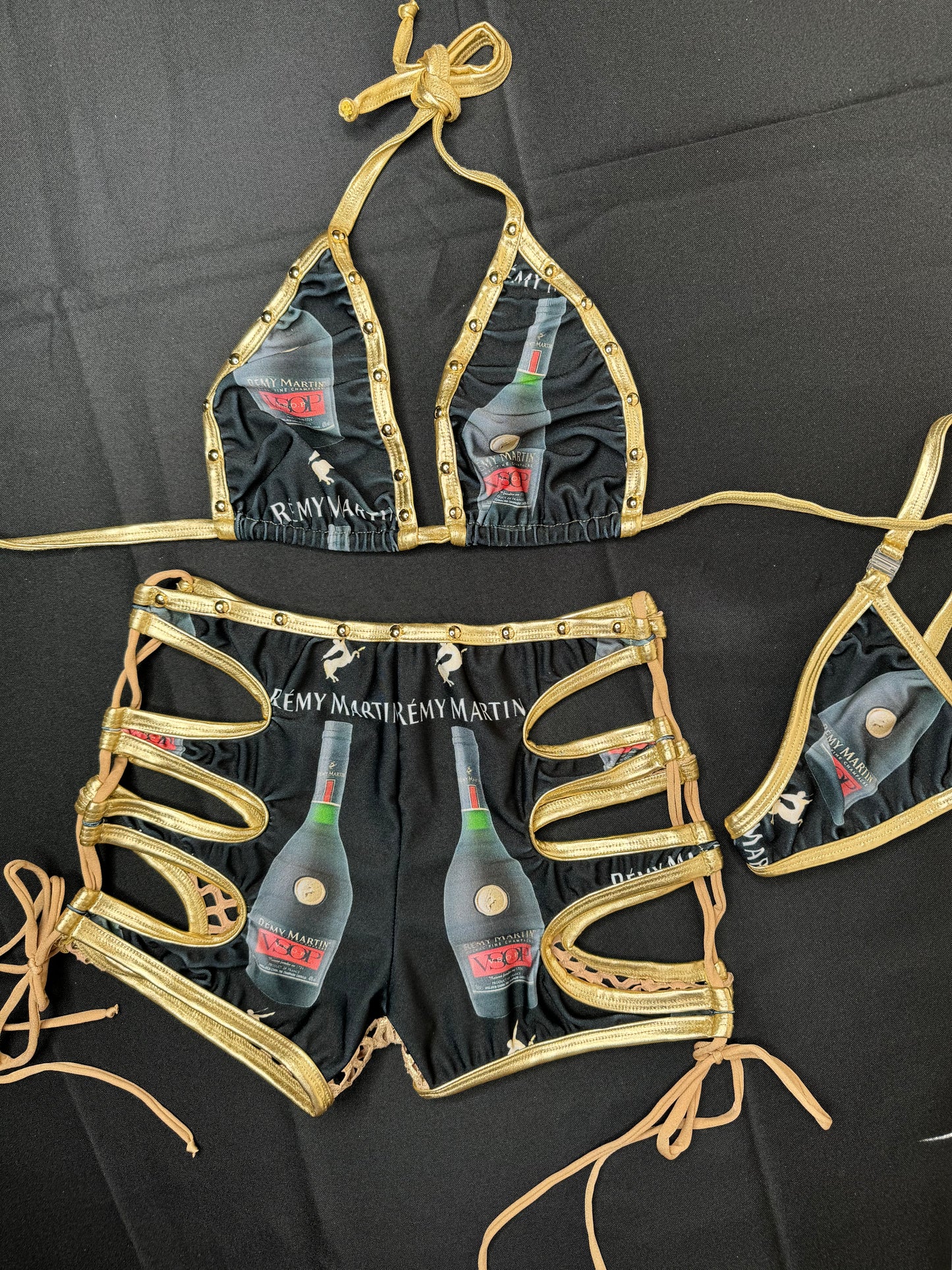 Black/Gold Remy Two-Piece Shorts Lingerie Outfit