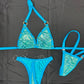 Metallic Baby Blue Spandex Two-Piece Bikini Lingerie Outfit