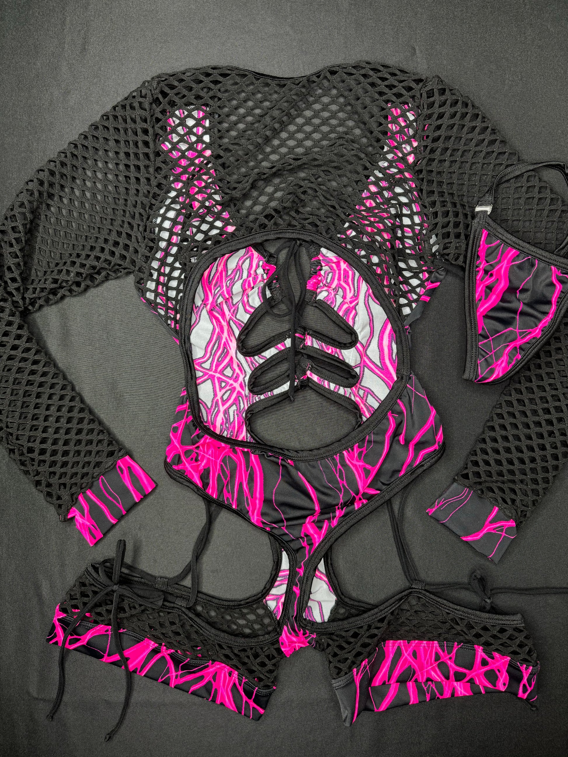 Hot Pink Thunder/Black Fishnet One-Piece Lingerie Outfit – Lingeriebydylan