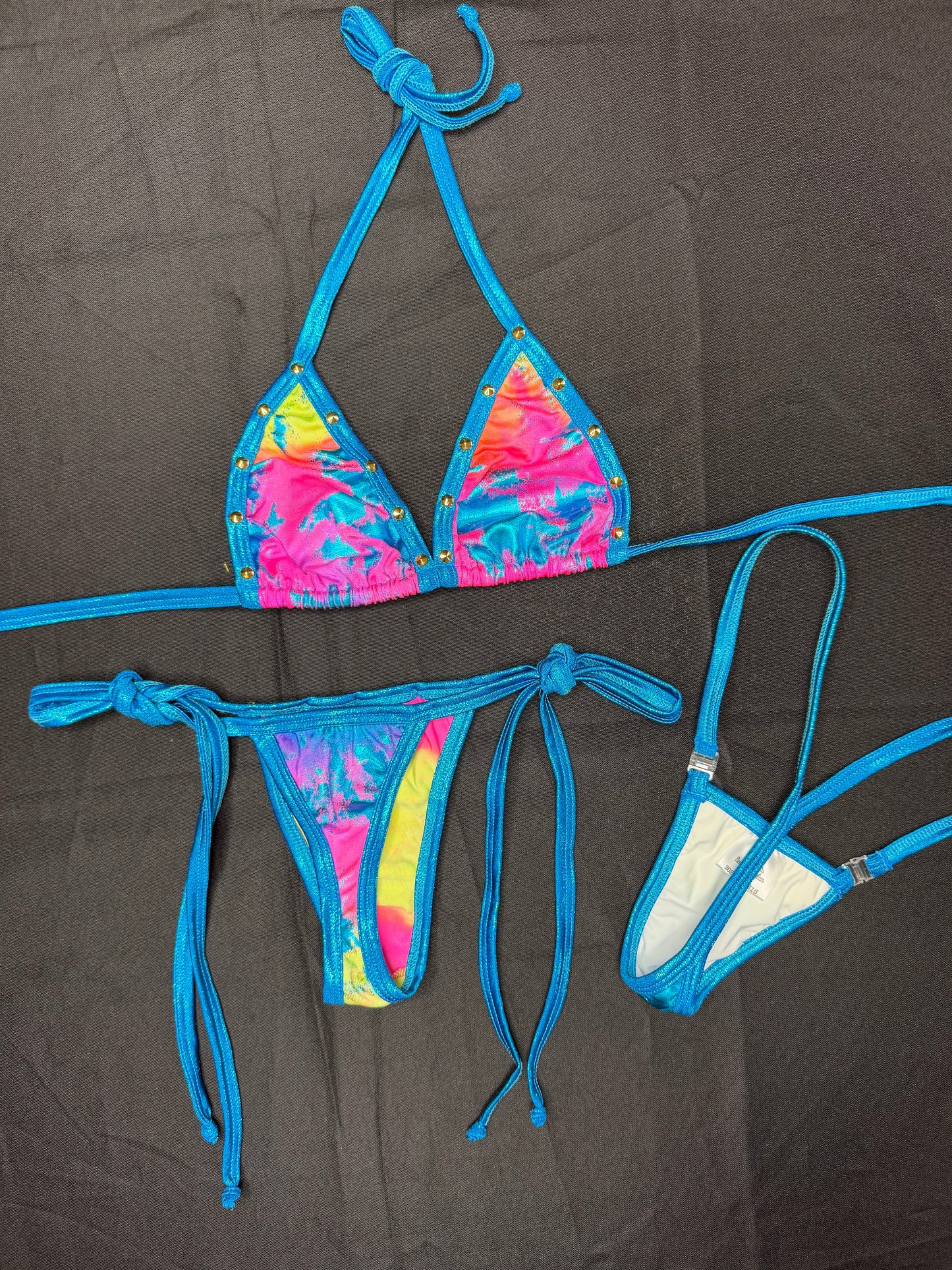 Metallic Blue/Multi Color Spandex Bikini Lingerie Outfit
