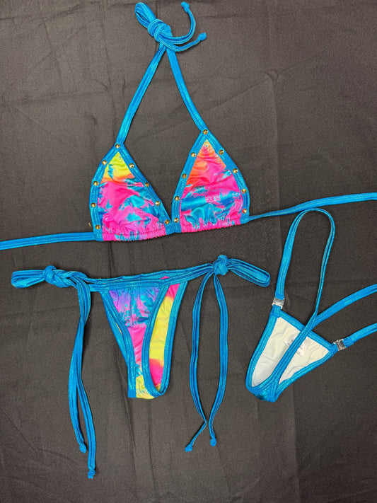 Metallic Blue/Multi Color Spandex Bikini Lingerie Outfit