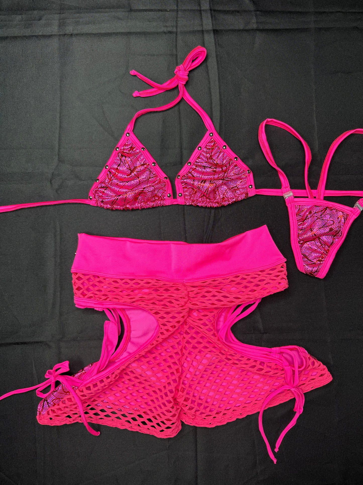 Metallic Hot Pink/Hot Pink Spandex Shorts Lingerie Outfit