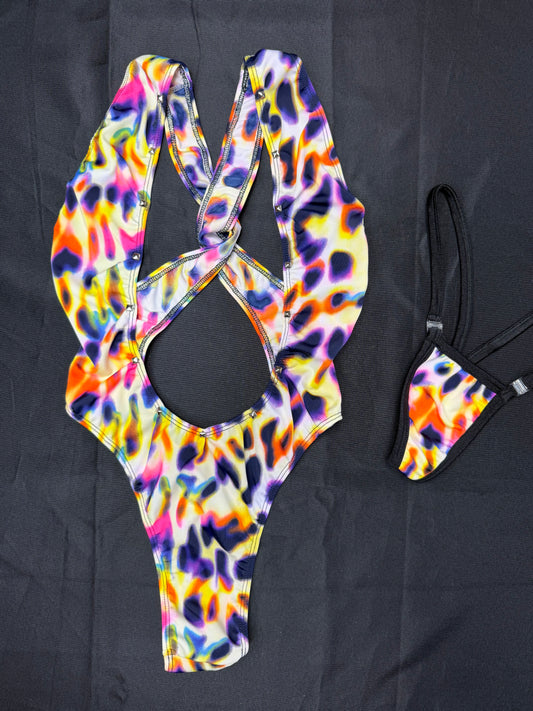 Animal Print Spandex One-Piece Lingerie Outfit