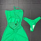 Hunter Green Three-Piece Sleeves/Cheeky Thong Lingerie Outfit