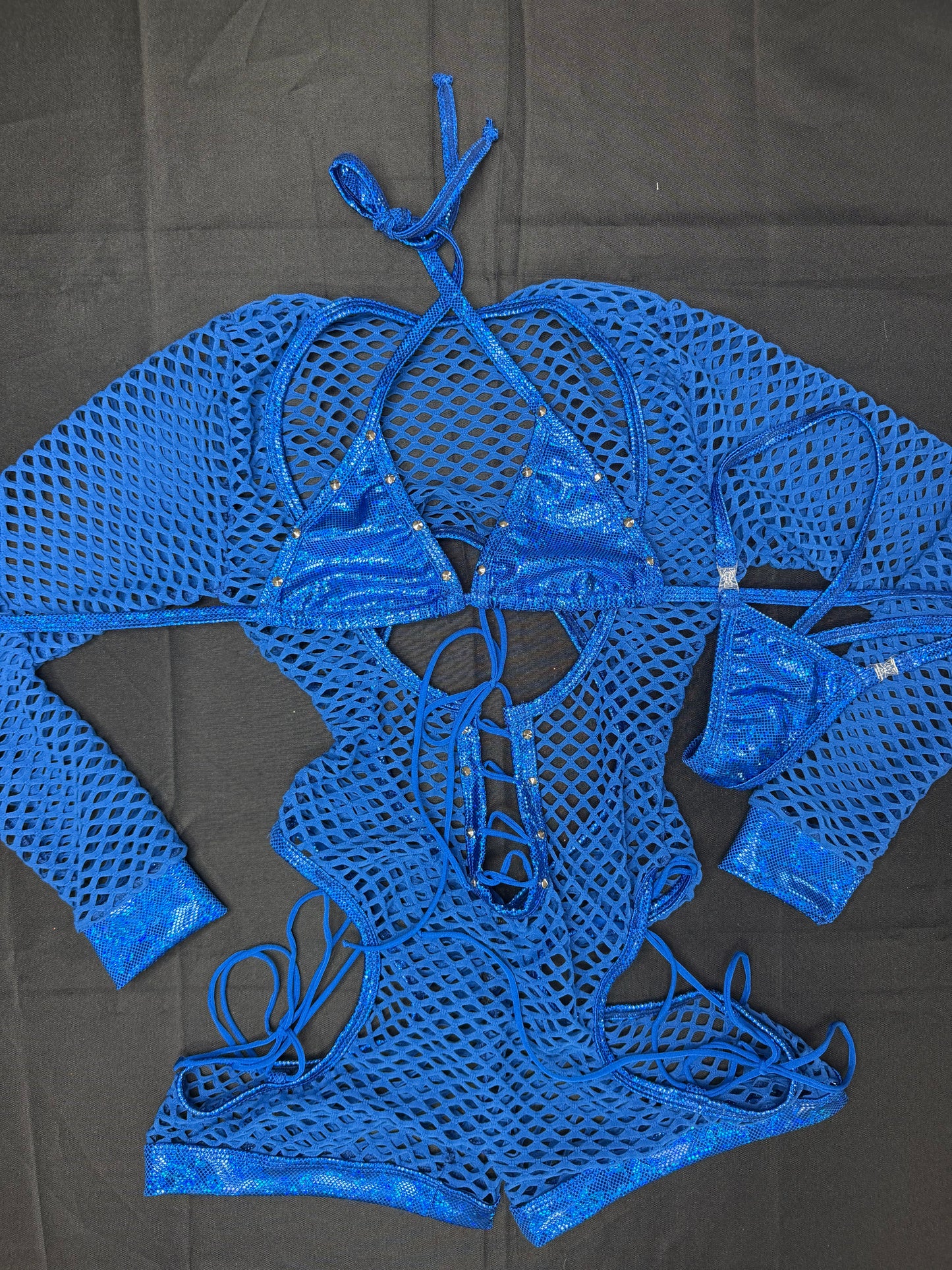 Metallic Royal Blue/Royal Blue Spandex Romper Lingerie Outfit