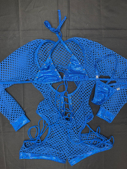 Metallic Royal Blue/Royal Blue Spandex Romper Lingerie Outfit