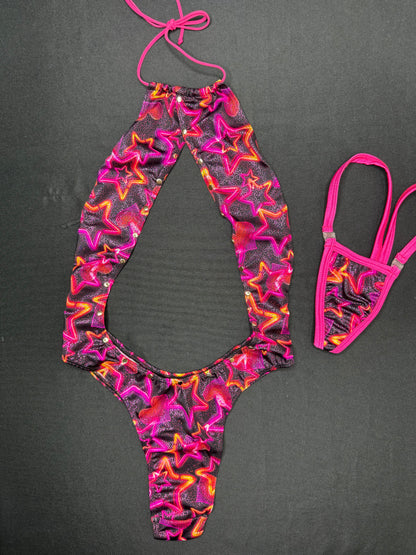 Star Print Spandex One-Piece Lingerie Outfit