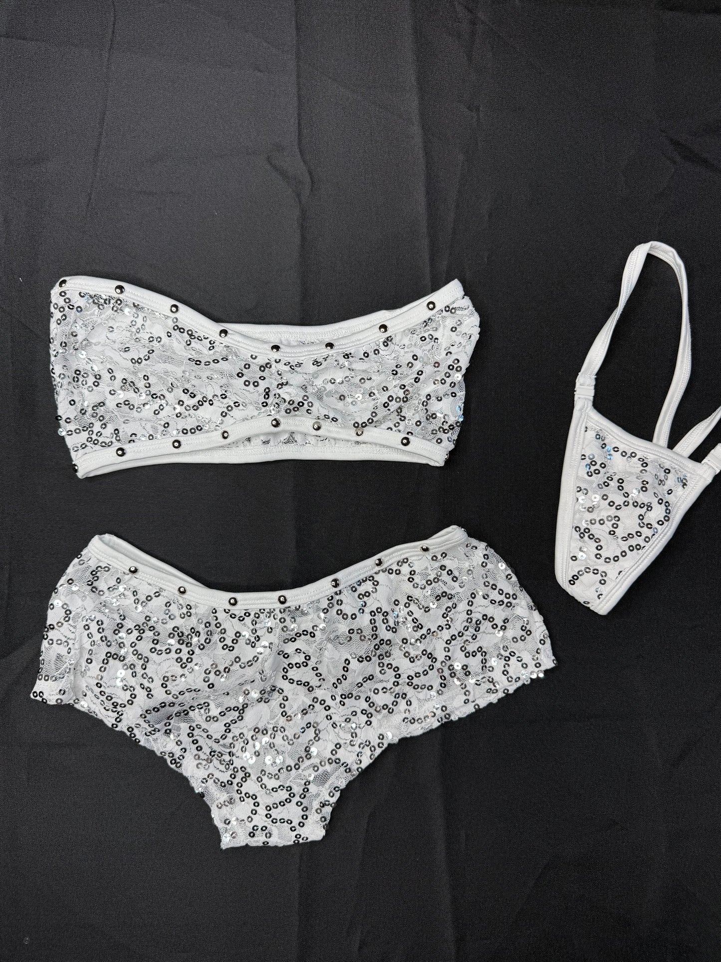 White Sequence Lace Tube Top/Shorts Two-Piece Lingerie Outfit